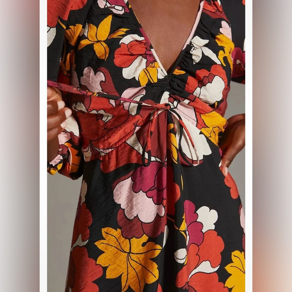 Anthropologie Maeve Deep V Ruched Midi Dress